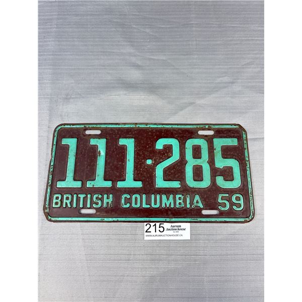 1959 British Columbia License Plate