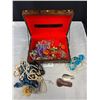 Image 2 : Vintage Wooden Jewelery Box w/ Costume Jewelery
