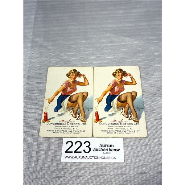 2 1940s Joker Cards By "Elvgren" For Longbridge Motors and Lonsdale Nivan