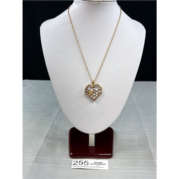2 Tone Gold/Silver w/ Butterfly Heart Pendant + Chain Necklace