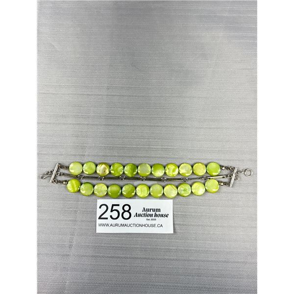 Sterling Silver w/ Mother of Pearl Disks Beads Double Strand Bracelet