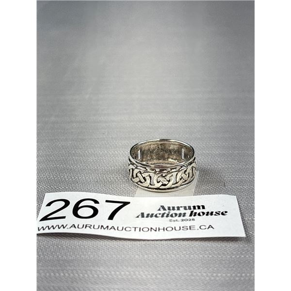 Lovely 925 Sterling Silver Celtic Deisgn Ring Band, Marked 925 Size 11