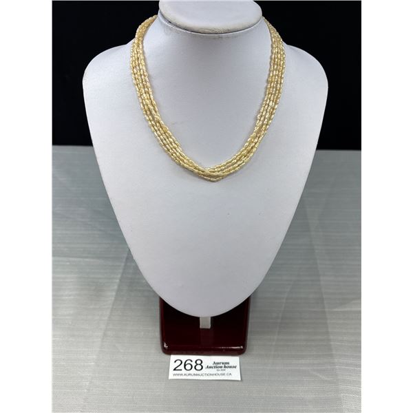 Vintage 5 Strand Freshwater Seed Pearls Necklace w/ Original Sterling Silver Clasp