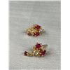 Image 3 : Beautiful 22K Gold Plated w/ Rubies + Crystal Stones Pairs of Earrings