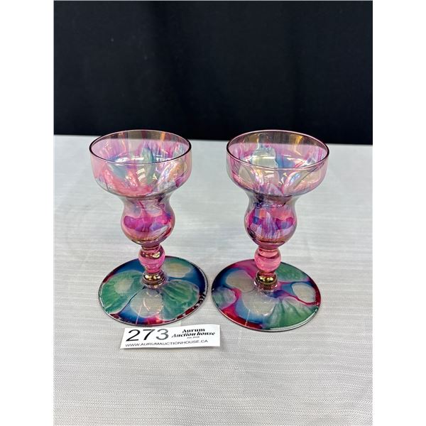 Pair of Vintage Opalescent Candle Holders - 5" Tall