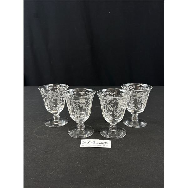 Vintage Set of 4 Morgantown Etched Clear Footed Juice Glasses