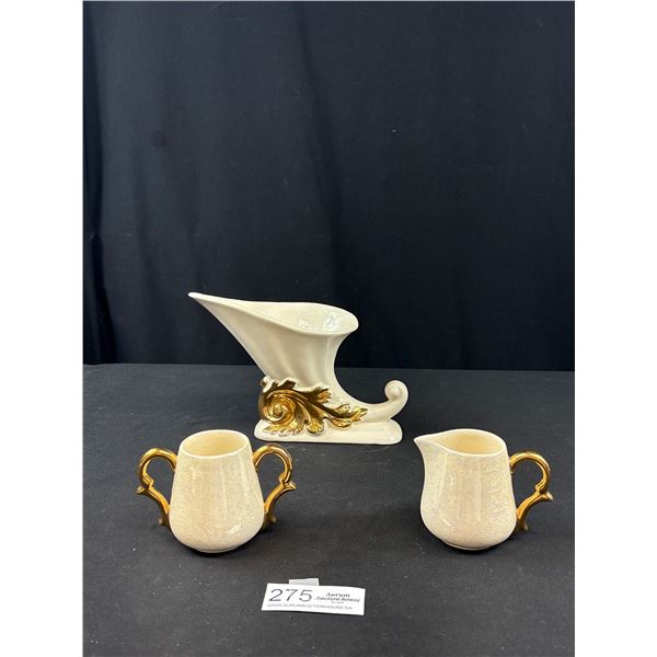 Vintage Handcrafted Horn of Plenty and Cream and Sugar Set