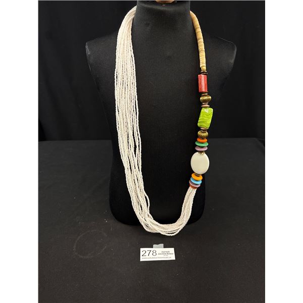 Showstopper White Multi Strand Micro Glass Bead Necklace w/Various Coloured Beads