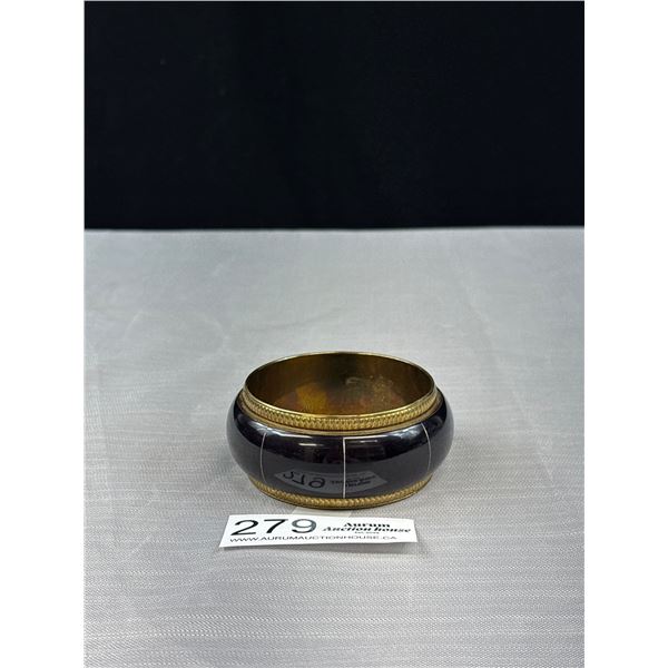 Great Quality Vintage Brass Bracelet w/Rope Design Edging and Faux Onyx