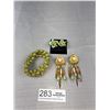 Image 1 : Lovely Vintage Clip Back Earrings, Stretch Bracelet and Dangle Earrings
