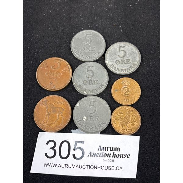 8 Old Norweigan Coins
