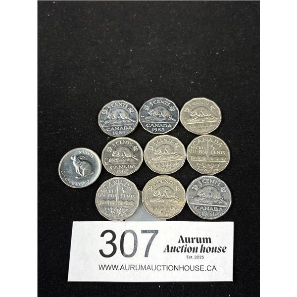 10 Vintage Canadian Nickels