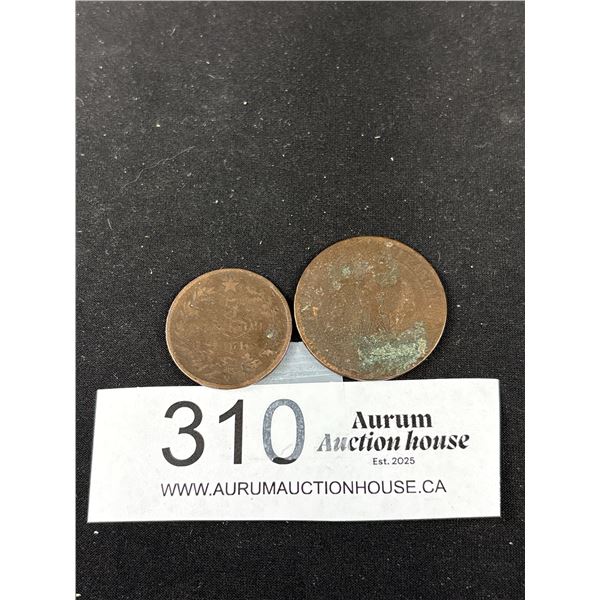 2 Mid 1800s European Copper Coins