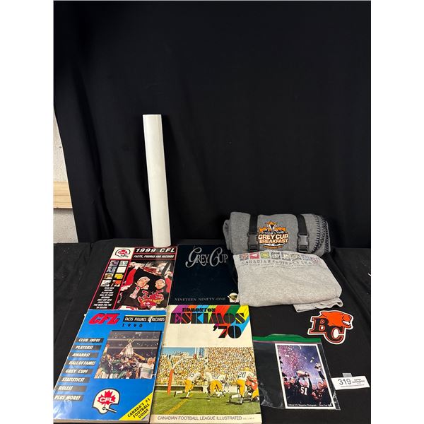 CFL Football Lot w/ 1991 Grey Cup Program, Limited Edition 2006 Grey Cup Photograph and 2011 Blanket