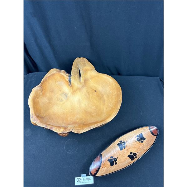 Lot of 2 Wooden Bowls, 1 Large Yellow Cedar Burl Bowl and 1 Small