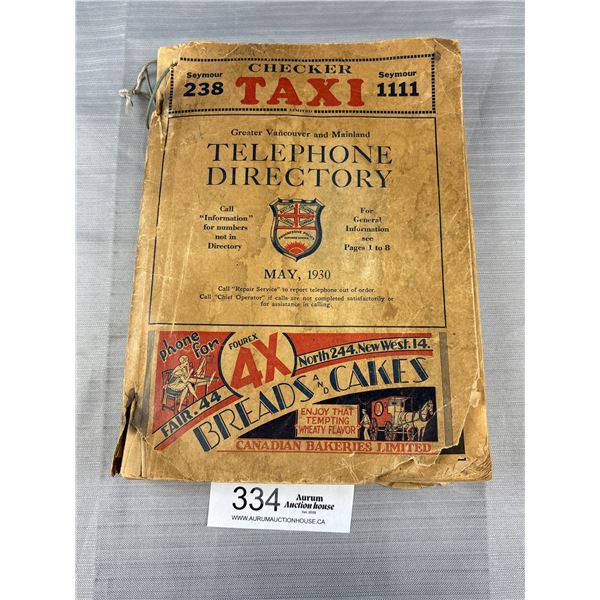 May 1930 Vancouver Telephone Directory