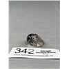 Image 2 : Vintage Silver w/ Black Onyx + Markesite Stones Ring Size 7.5
