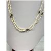 Image 2 : Beautiful Double Strand w/ Cultured Freshwater Pearls Green Jade + Gold Beads Necklace Original Lobs
