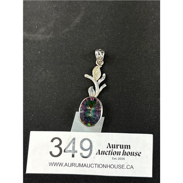 Gorgeous Large 925 Sterling Silver w/ Mystice Topaz Stne Pendant