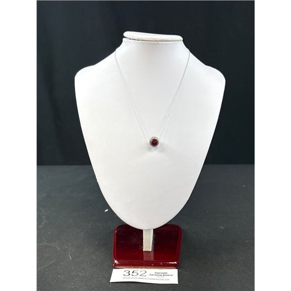 Sterling Silver Chain + Pendant w/ Ruby Color Genuine Garnet Necklace Marked Stg 925 Ale