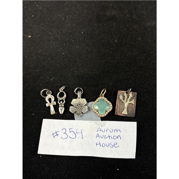 5 Vintage Various Silver Pendants