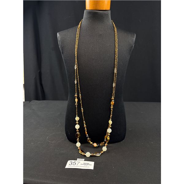 2 Vintage Strands Glass Beads Necklace, Extreme Length