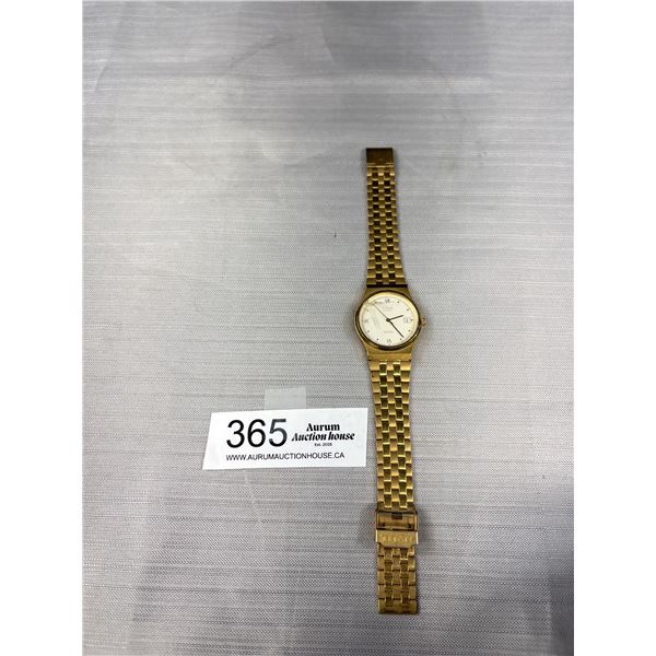 Gold Plated Stainless Steel Titan Quartz Watch w/ Date Battery Required, Glass Cracked, Otherwise in