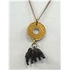 Image 2 : 1955 East Africa Coin Pendant w/ Carved Elephant Tassel + Chain Necklace