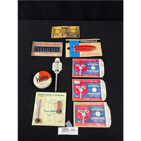 Lot of Vintage Thermometers, Yoyo Strings, Etc