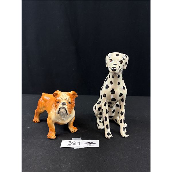 2 Porcelain Vintage Dogs, Bulldog and Dalmation