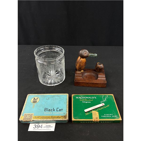 Vintage Tobacco Lot of Cigar Ash Tray, Pipe Holders and Cigarette Case