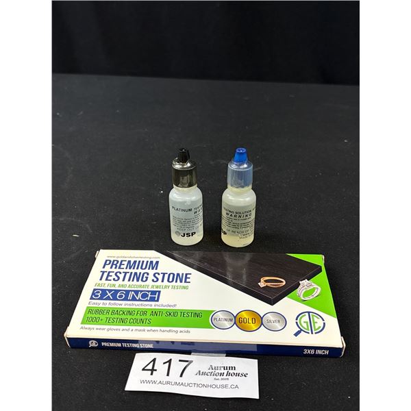Premium Testing Stone For Jewelry + 2 Bottles Platinum + 22 Kt Testing Solutions, Each Sealed