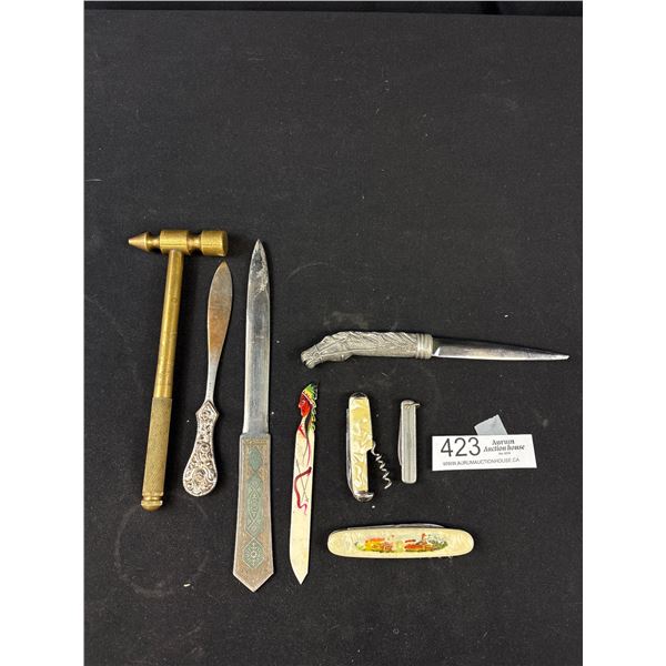 Misc Collectible Lot, Letter Openers, Knives and 1 Marked 800 Silver