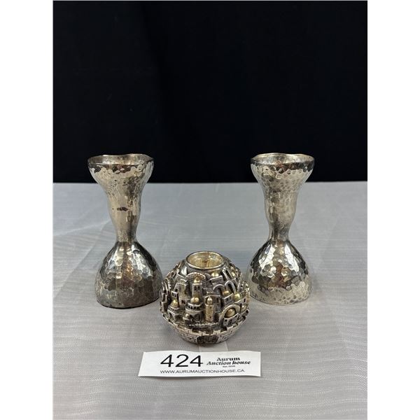 Lot of 3 Candlestick Holders, One Marked 925 Others Silver Plated