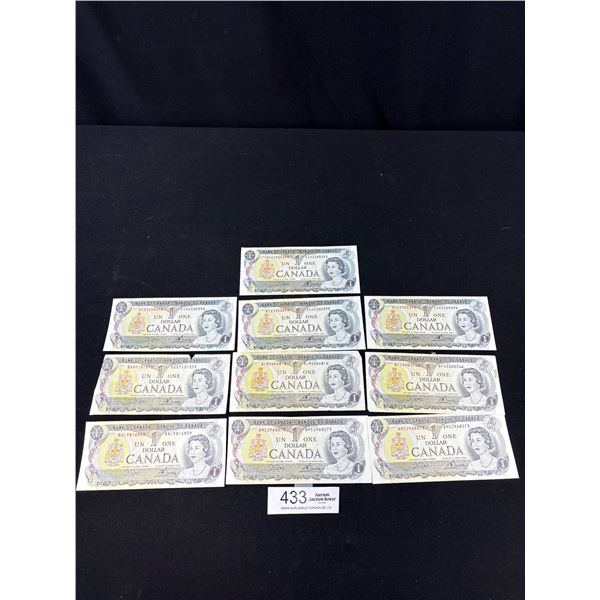 Lot of 10 1973 $1 Banknotes