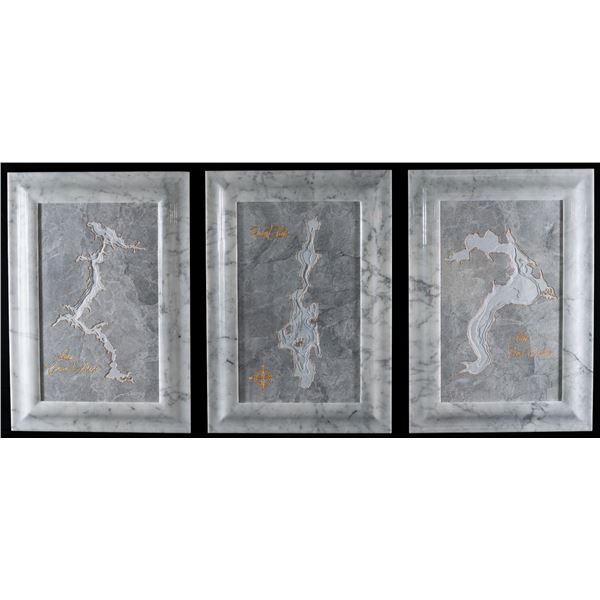 Triptych Topographical Map of Coeur d'Alene Lake, Pend Oreille Lake and Priest Lake by Joey Marcella