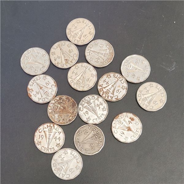 Lot of 15 1944 Canada War Time Nickels