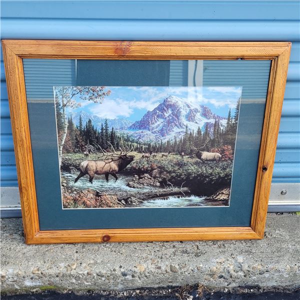 Framed Unknown Artist or Title Country Moose Mountain Print - Absolutely Gorgeous. Measures 22x18"