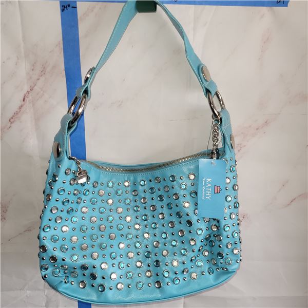NWT Kathy Blue Rhinestone Bling Bags Studio Hobo Purse
