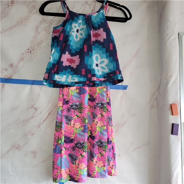 Lot of 2 NWT Kids Clothing Poof Girl Pink Dress w/ Pom Poms, Joe Fresh Blue Crop Top Sizes 7/8 6/7
