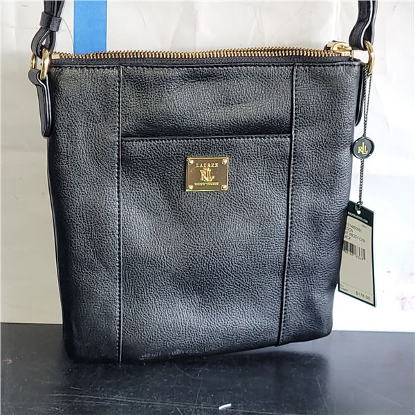 NWT Lauren Ralph Lauren Black Flat Cross Body Purse