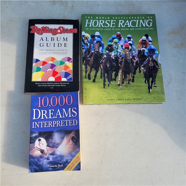 3 Books: Rolling Album Guide, World Encyclopedia Horse Racing, 10000 Dreams Interpreted