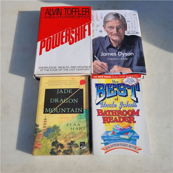 4 Books: Power Shift, Invention: A Life, Jade Dragon Mountain, Best of Uncly John's Bathroom Reader