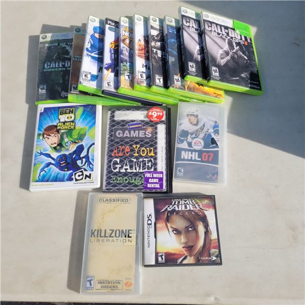 Lot of Various Video Games (2 cases are empty) Ninetndo DS, Xbox 360, PS2, PS#, etc