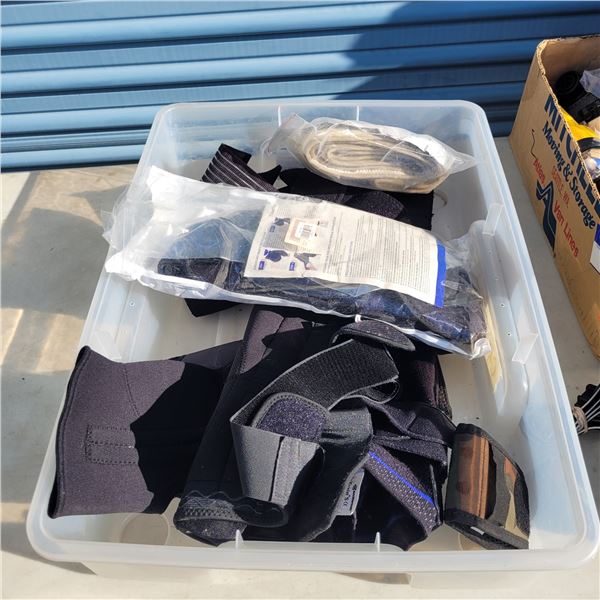 Plastic Tote with Various Knee, Back, Shoulder Supports - LOTS of value here