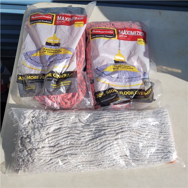 Lot of 3 Commerical Mop Heads - Rubbermaid Medium x2, Industsrial Cotton 1620
