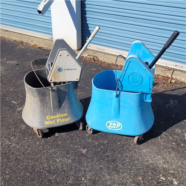 Lot of 2 Mop Buckets - Zep rolls BEAUTIFULLY, Greer will need a wheel changed or greased