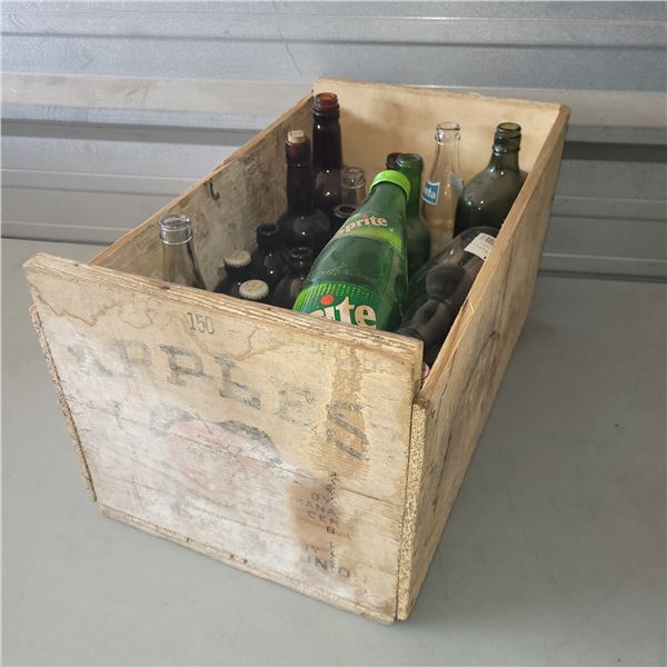 Wooden Apple Crate w/ TONS of Vintage Glass Bottles, Hemingway 52 Insulator