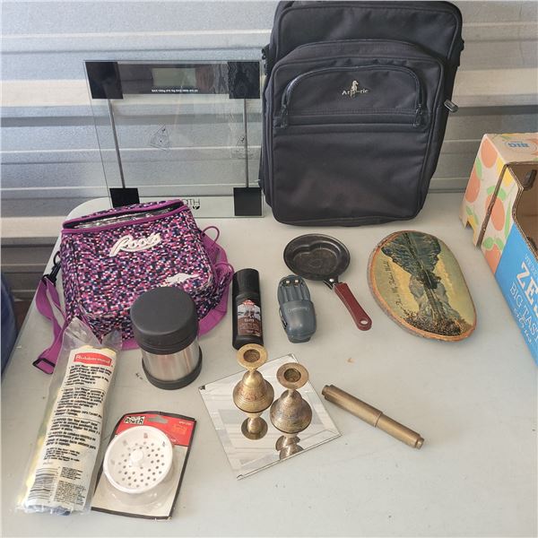 Mixed Estate lot - Backpack, Scale, Lunch Bag, Brass Bells +