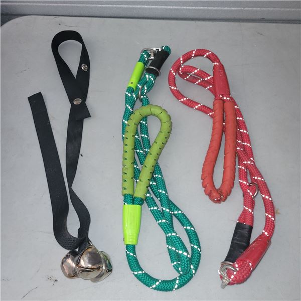 Dog Training Items - 2 Leashes, 1 Bathroom Bell Trainer